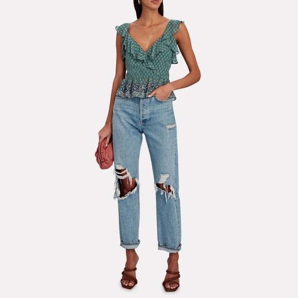 VERONICA BEARD Randa Paisley Ruffle Trim Peplum Top - Picture 4 of 9